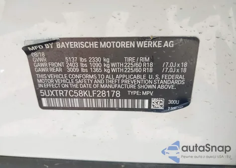 2019 BMW X3 Sdrive30I z USA, uszkodzony, nr VIN 5UXTR7C58KLF28178